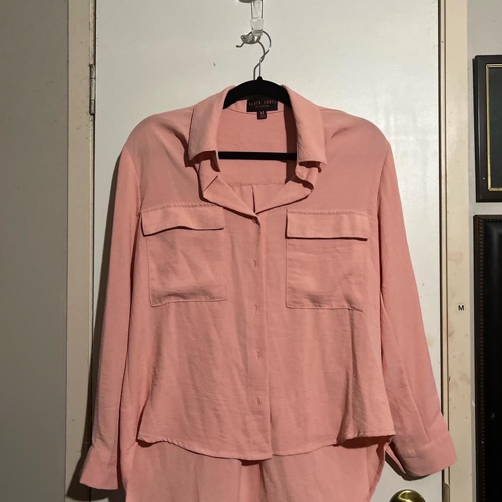 Black Label by Cest Toi Button Down Coral blouse M